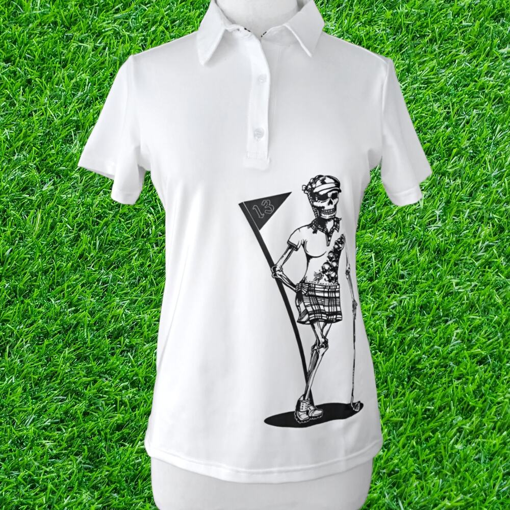 Tattoo Golf Women's Mrs. Bones High Performance Polo Size White Skeleton